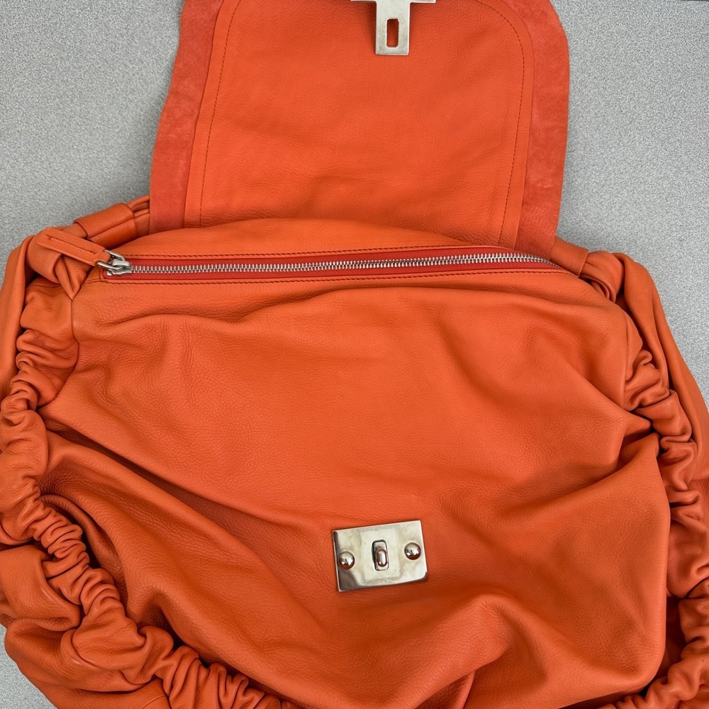 Marni Leather Hobo Bag Orange Purse Top Handle Flap Lock Large Ruffle Italy FLAW - Picture 7 of 16